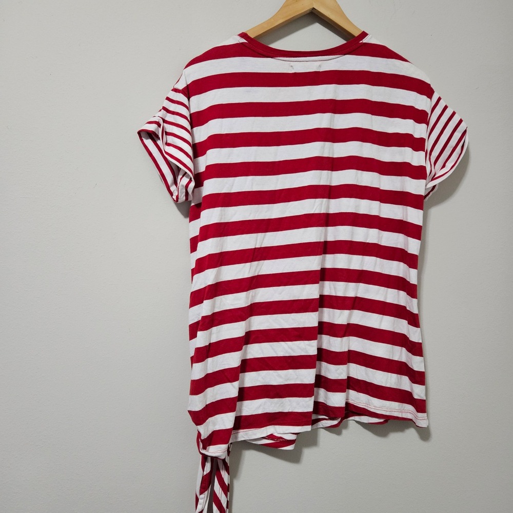 Chaps Red White Striped Side Tie Knot T-Shirt Short Sleeve Womens Medium - Picture 5 of 5